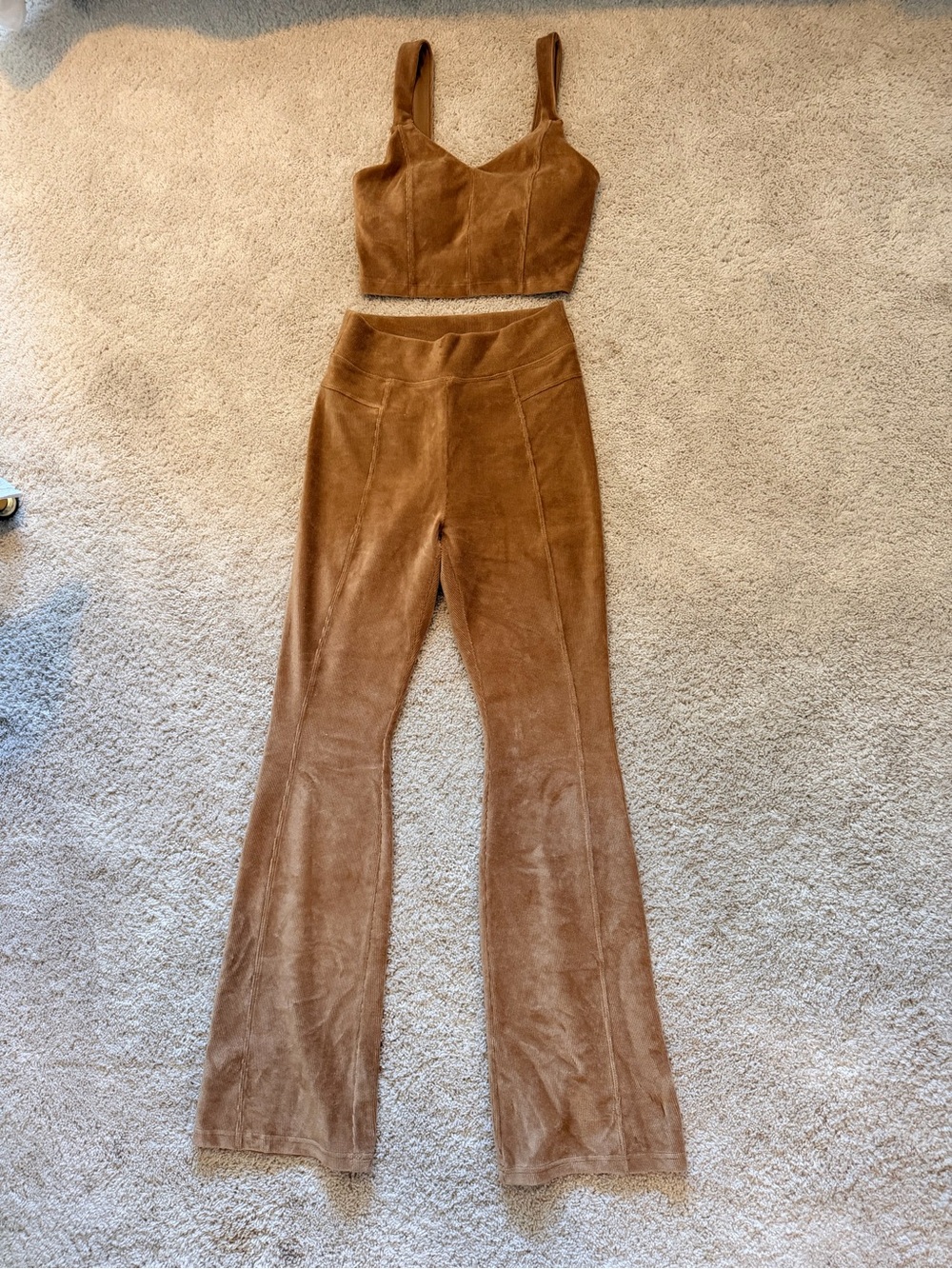 Aerie offline Brown corduroy Flare Pants leggings and matching bra top tank
